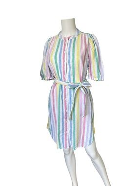 GAP Multicolor Stripe Dress Button Front Linen Cotton Summer Womens Size Small